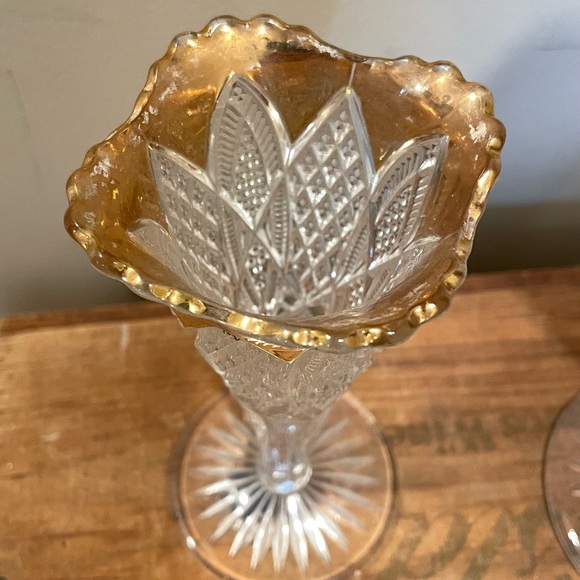 Vintage Fluted Crystal Vase Gold Trim 8” Tall - Picture 2 of 5